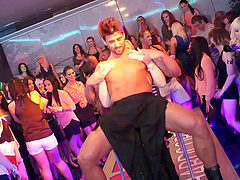 Charming ladies sucking and riding dick in the erotic nightclub