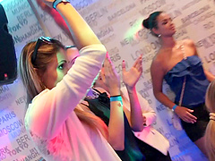 Charming ladies sucking and riding dick in the erotic nightclub