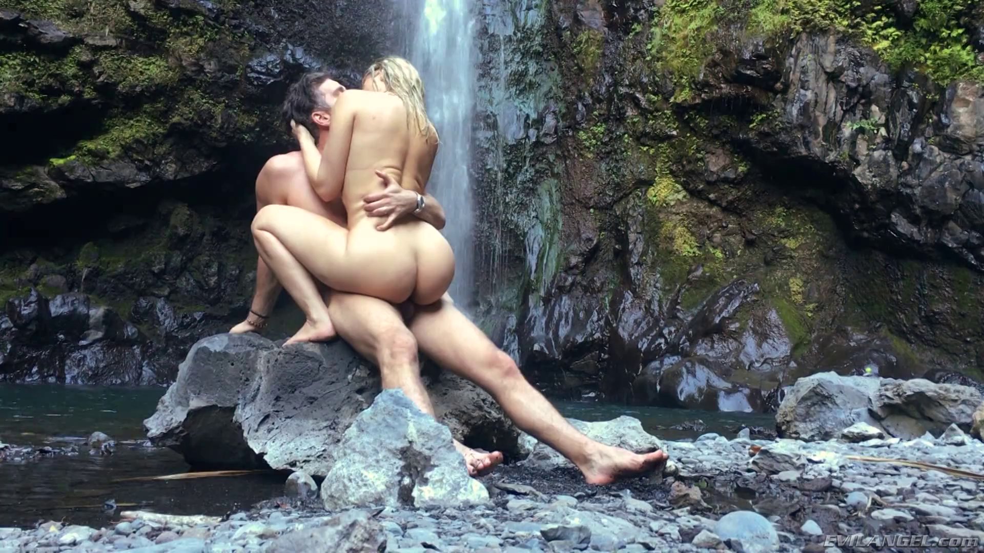 Beautiful blonde has the best banging session ever by the waterfall.