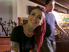 Kinky chick with the red hair decides to exhibit her cute boobies