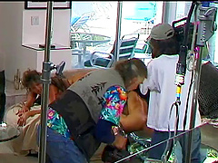 Sexy blonde with large boobs masturbates her pussy in the backyard