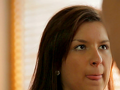 Small tits girl with pretty brown eyes fucks erotically