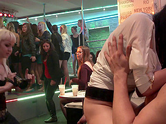 Sluts in dresses and skirts plowed hard at a night club