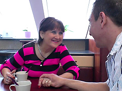 Chunky old lady eaten out and fucked on her kitchen table