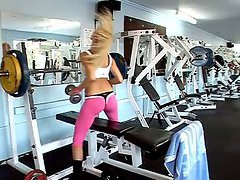 Perfect Blonde Babe Working Out and Masturbating in the Gym