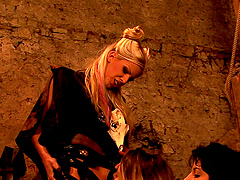 Fake tits lesbian anal drilled using toy while yelling