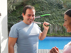 Pigtails babe with small tits riding cock in couple porn