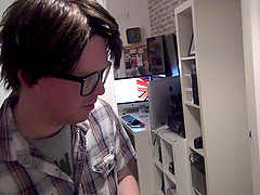 Tattooed chubby giving huge dick superb blowjob in close up