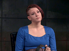 Redhead amateur Kel Bowie tied up and tortured by two horny guys