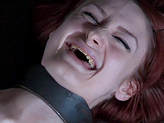 Skinny redhead Violet Monroe tied up and rough fucked by a dude