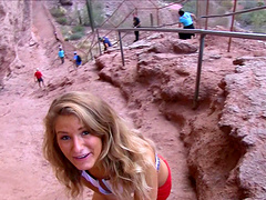 Sexy Nicky visits the mountains only to show off her buttocks there