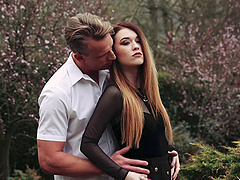 Pale small tits cowgirl with nice ass giving her guy handjob