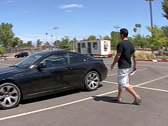 Long hair blonde giving dick handjob then penetrated hardcore in position 69