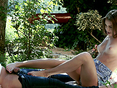 Foot fetish babe with nice ass in shorts ravished hardcore outdoor