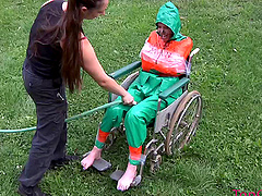 Painful spanking and tits torture for a blonde babe by a brunette