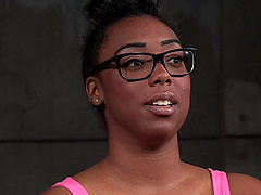 Hogtied ebony goddess Lisa Tiffian is ready for face fucking