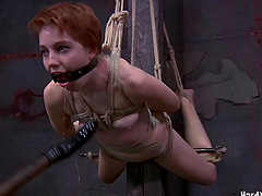 Redhead amateur Piper Hill silenced with a ballgag during sex