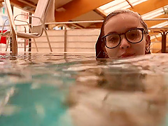 Natural tits model Dashka with glasses playing in the pool
