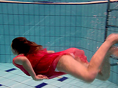 Alluring European babe with small tits swimming then posing lovely