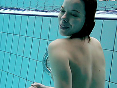 Skinny Russian teen Gazel Podvodkova loves nude swimming in a pool