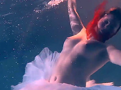 Amateur skinny girl Bulava Lozhkova takes a nude swimm in the pool