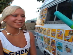 Blonde cutie Kacey Jordan enjoying a throbbing wiener in her mouth