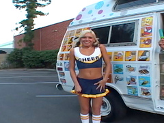 Blonde cutie Kacey Jordan enjoying a throbbing wiener in her mouth