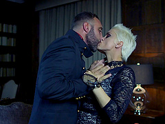 Short haired blonde babe Mila Milan with tattoos fucked in the night