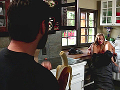 Blonde wife Olivia Austin fucked from behind in the kitchen