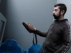 Interracial gay sex in the gloryhole booth with two black dicks