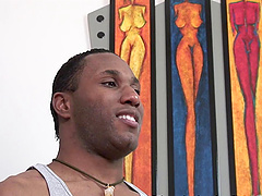 Black stud strokes his massive cock and a white dude helps him finish