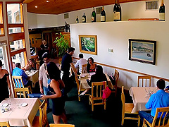 Blonde Carmen Caliente's partner goes down on her at a diner