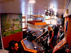 Blonde Carmen Caliente's partner goes down on her at a diner