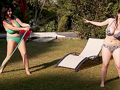 Michelle Bond and Karina Heart drop their clothes to play in outdoors