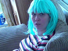 Huge-breasted Kerry Louise is on her knees pleasing a wiener