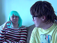 Huge-breasted Kerry Louise is on her knees pleasing a wiener