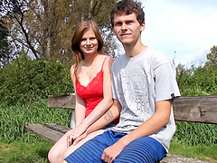 Outdoor sex in the local forest with cum on tits ending for Charlotte