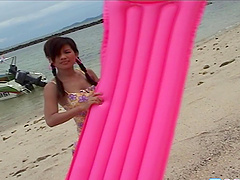 Solo Asian chick with natural tits love swimming naked and teasing