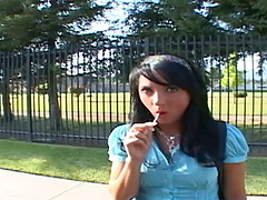 Shaved pussy amateur teen Deena Daniels fucked hard by a stranger