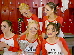 University babes have a blast fucking after winning a game