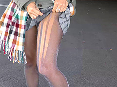 Slutty brunette Roxy loves to flash and tease in the public place