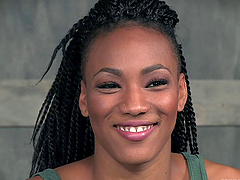 Petite ebony Nikki Darling tied up and brutally mouth fucked