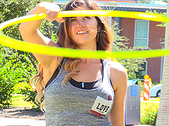 Lovely Gianna adores showing off her huge tits in a park