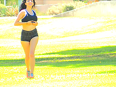 Fake tits solo model Saraya stripteasing showcasing her ass