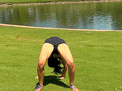 Fake tits solo model Saraya stripteasing showcasing her ass