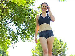 Fake tits solo model Saraya stripteasing showcasing her ass