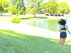 Fake tits solo model Saraya stripteasing showcasing her ass