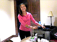 Hottie with small tits Roxanna changing and staying topless