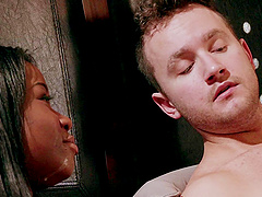 Ebony hottie Mya Mays riding a large white cum gun