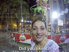 Clothed sex with Jimena Lago outdoors during the night